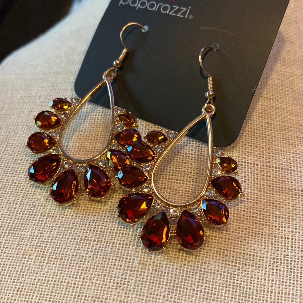 New 🧡🤎 Burnt Orange Teardrop Gold Earrings